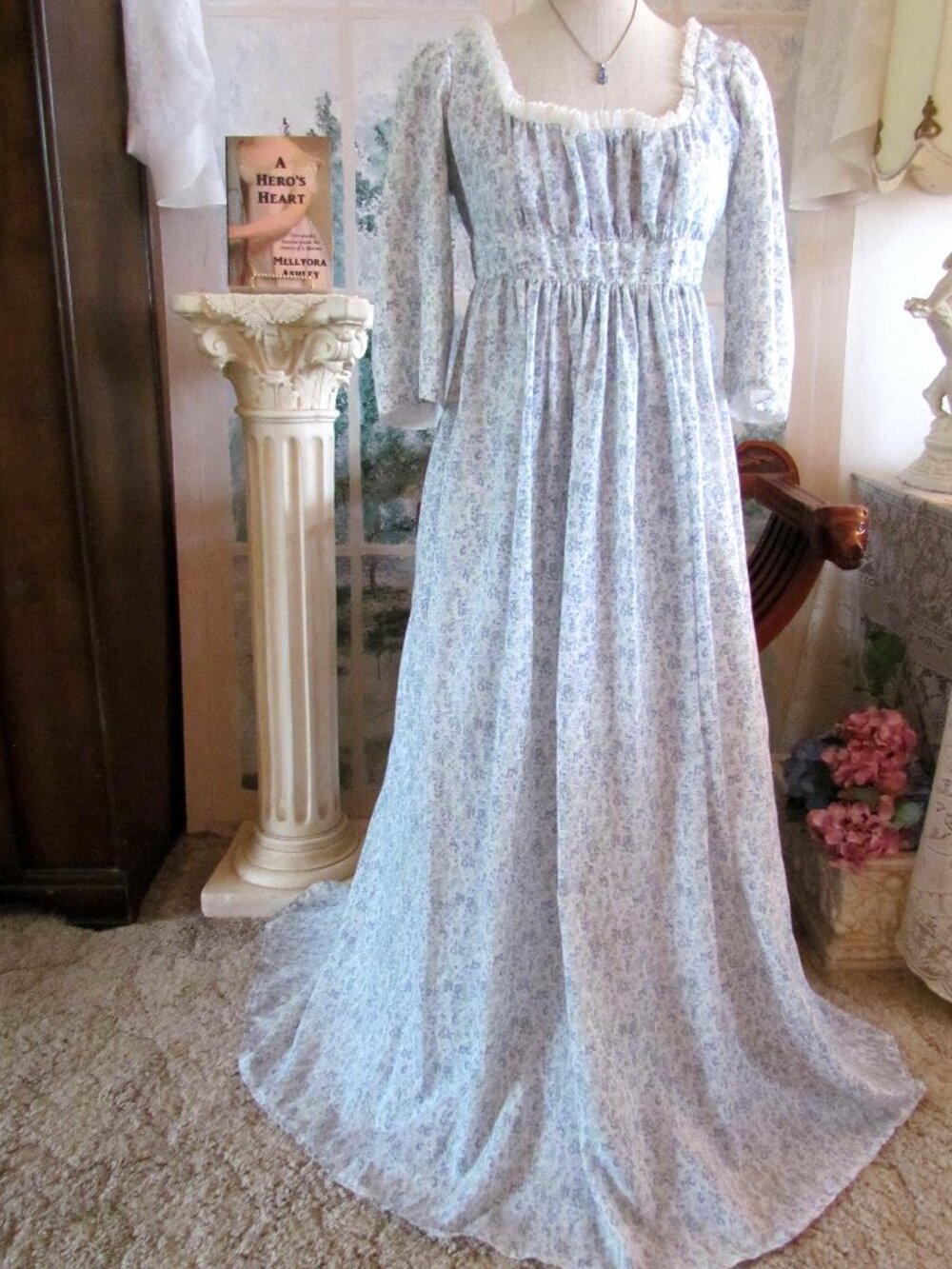 REGENCY GOWN, L, JANE AUSTEN ERA COTTON PRINT, CHARMINGLY HANDMADE COSTUME DRESS